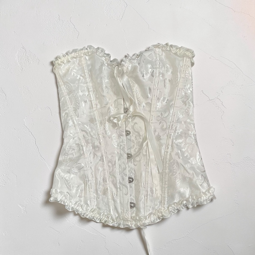 Vintage Ivory Corset XS Lace Up Bustier Bridal Coquette Fairycore Top